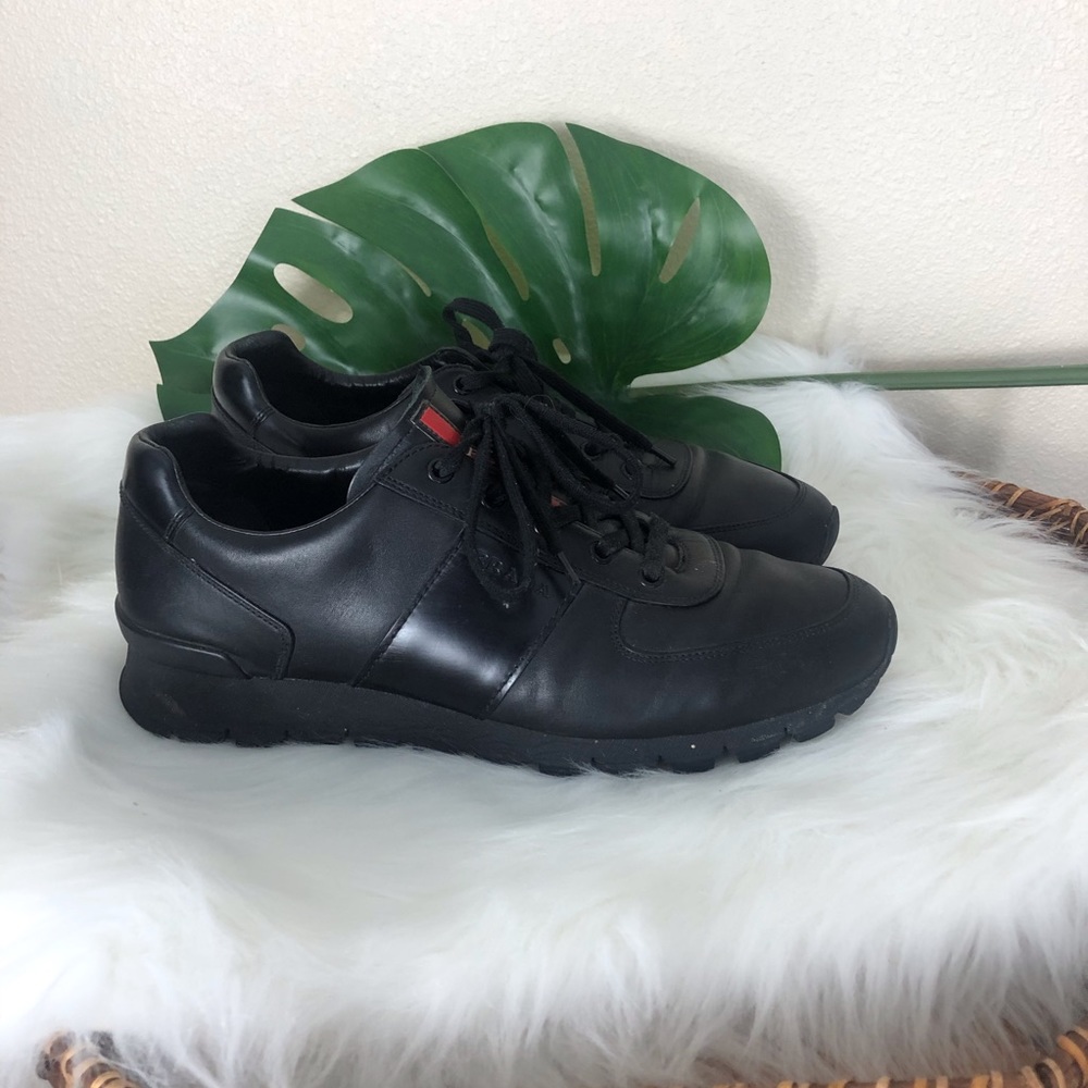 Prada Sport mens black leather trainer sneakers